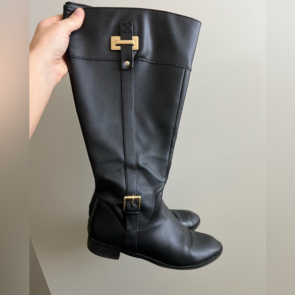 KS-DELIEE extended wide flag flat black boots - Picture 1 of 4